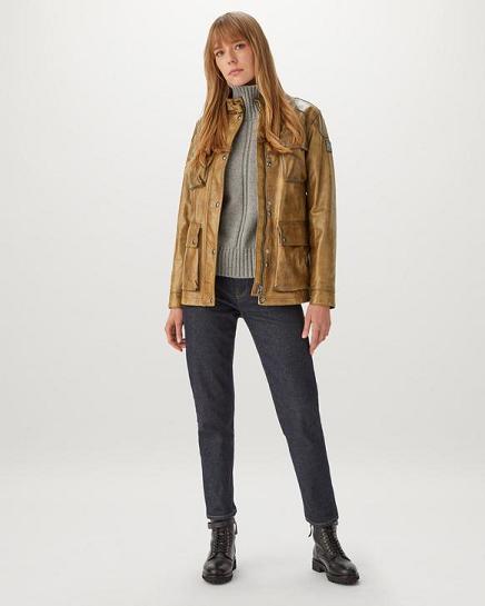 Veste Cuir Belstaff Femme Trialmaster Doré Soldes KV3891547